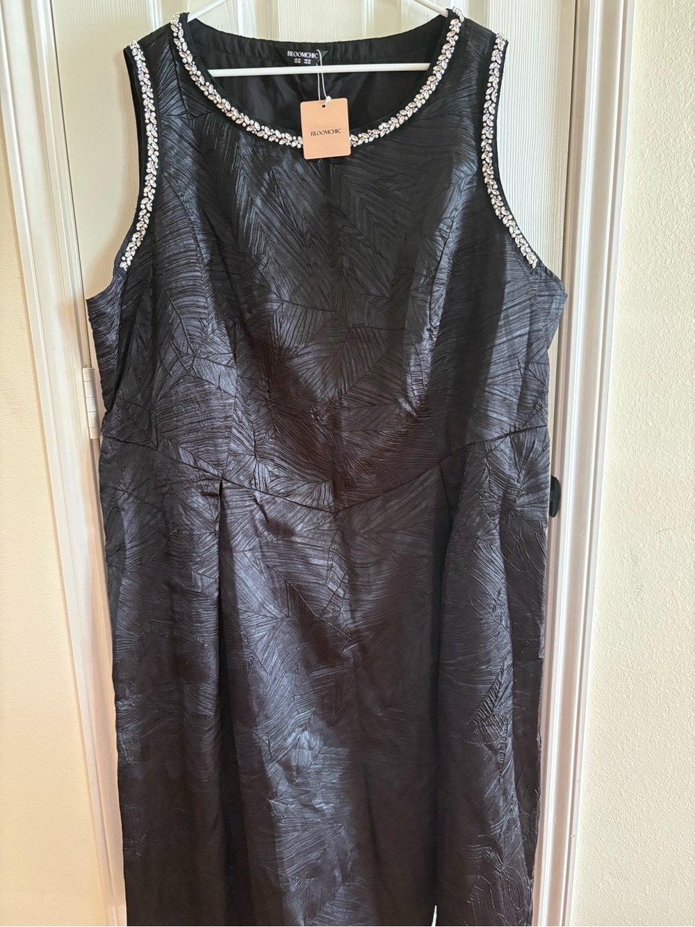 BloomChic Black Sleeveless A-Line Dress with Jeweled Neckline